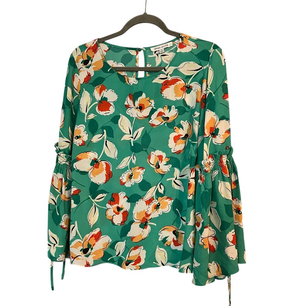 Rose & Olive Women Top Floral Blouse Multicolored Long Sleeve Small